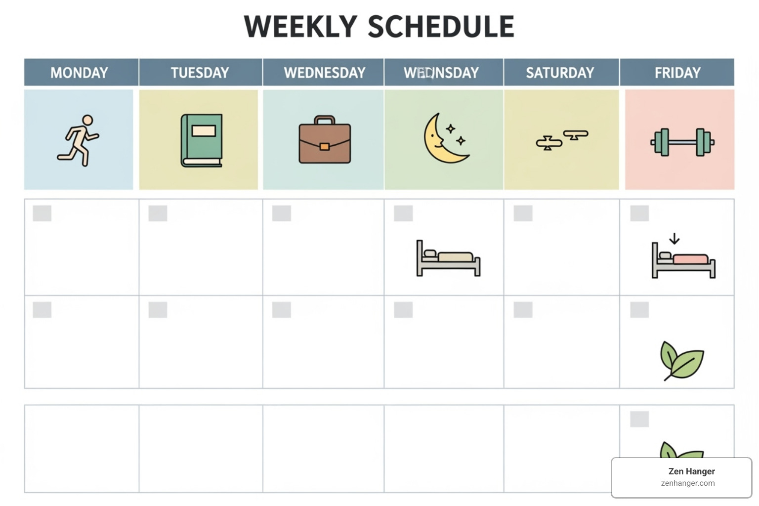 Illustration of a sample weekly penis stretching schedule with device usage and rest days - penis stretching routine