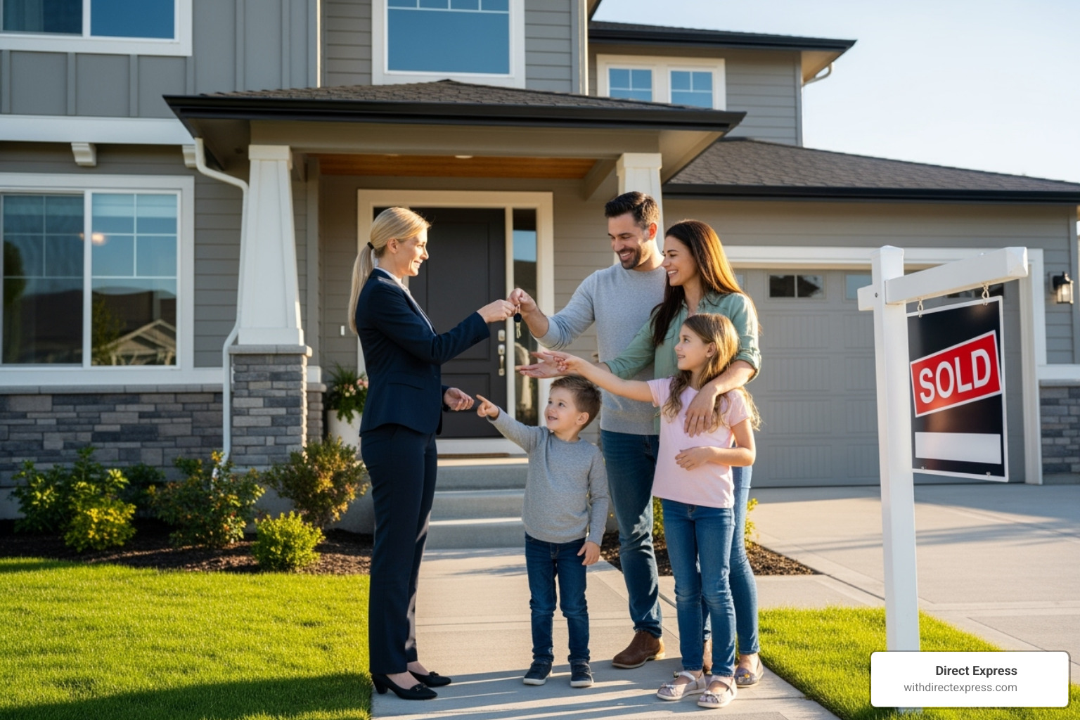 family receiving keys to a new home - real estate companies st petersburg