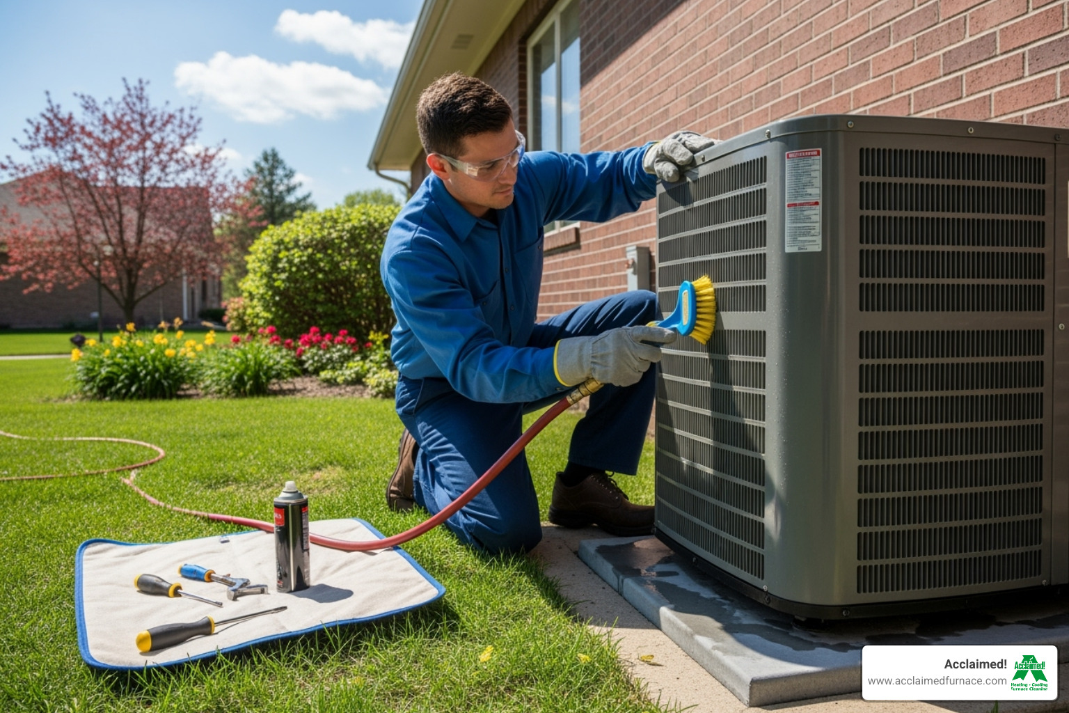 technician cleaning an outdoor AC unit - preventive hvac maintenance edmonton ab