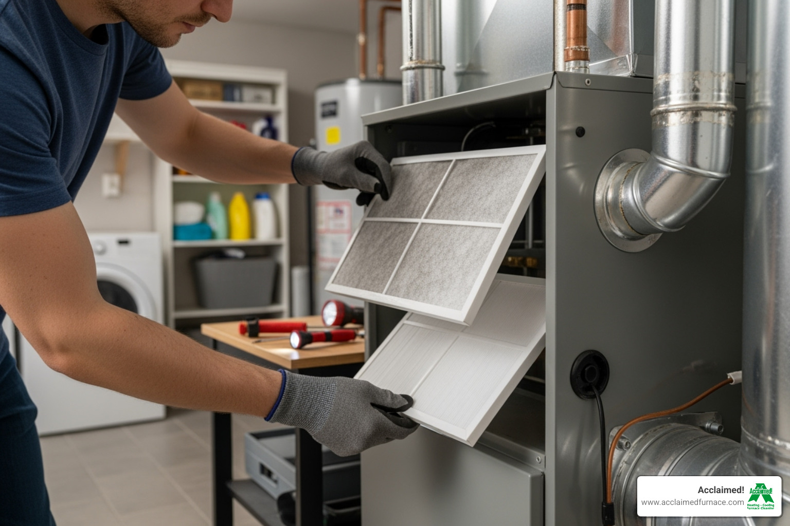 homeowner changing an HVAC filter - preventive hvac maintenance edmonton ab