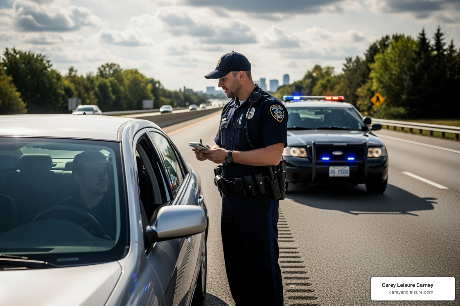 Police officer pulling over a car - open container law las vegas
