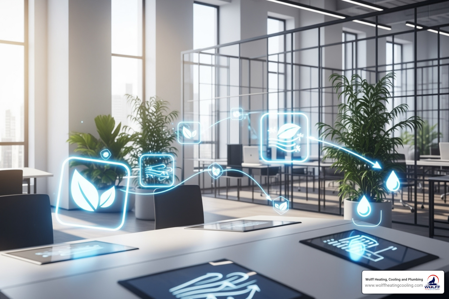 image of an office interior with icons indicating clean, purified air - commercial hvac service rio rancho image of an office interior with icons indicating clean, purified air - commercial hvac service rio rancho