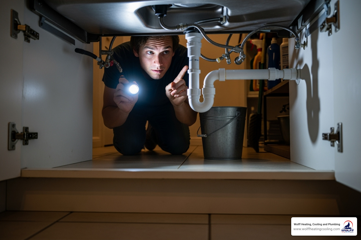homeowner checking under a sink with a flashlight - leak repair albuquerque nm homeowner checking under a sink with a flashlight - leak repair albuquerque nm