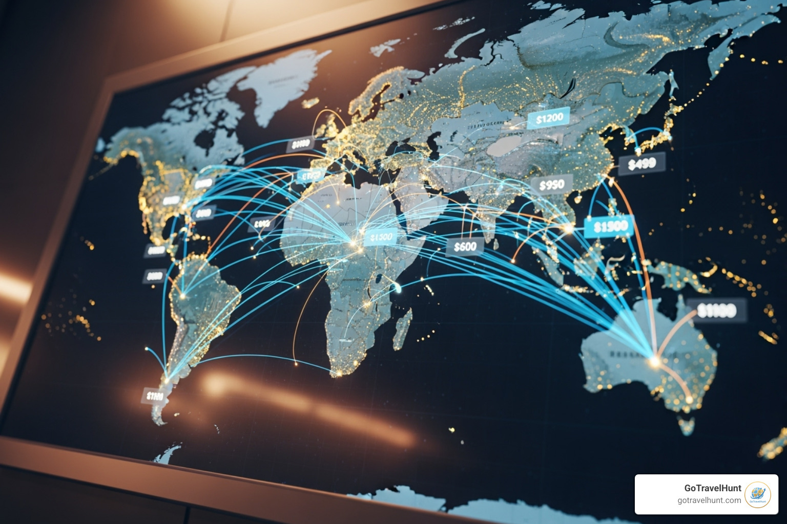 World map with flight paths and prices highlighted for the "Everywhere" search feature - flight scanner cheap flights World map with flight paths and prices highlighted for the "Everywhere" search feature - flight scanner cheap flights