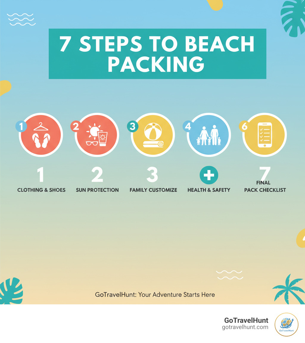 infographic showing 7 steps to beach packing - packing list beach vacation infographic infographic showing 7 steps to beach packing - packing list beach vacation infographic
