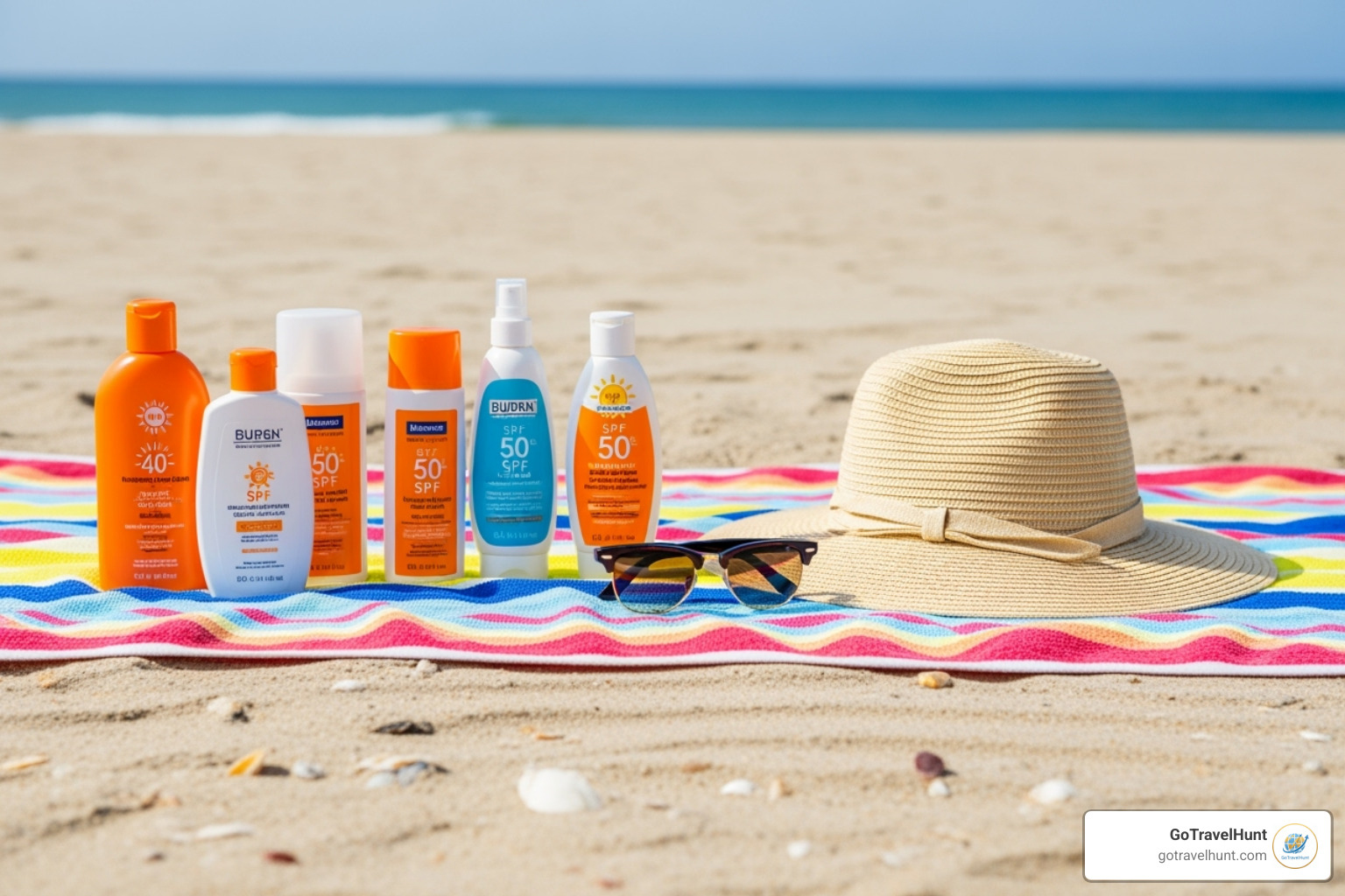 collection of sun protection items - packing list beach vacation collection of sun protection items - packing list beach vacation