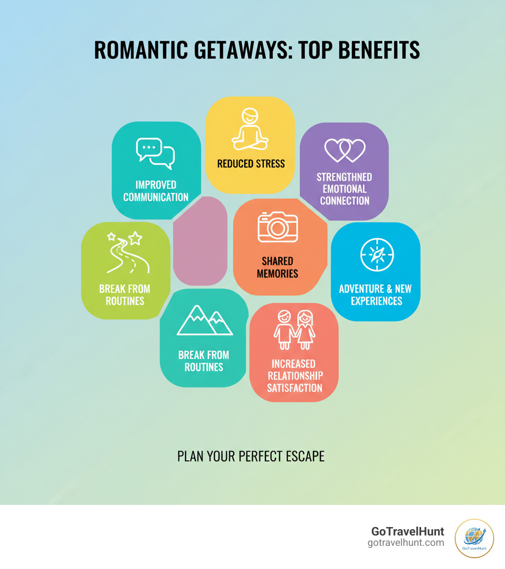 Infographic showing the top benefits of romantic getaways: improved communication between partners, reduced stress levels, strengthened emotional connection, creation of shared memories, break from daily routines, opportunities for adventure and new experiences, and increased relationship satisfaction - romantic getaway near me infographic Infographic showing the top benefits of romantic getaways: improved communication between partners, reduced stress levels, strengthened emotional connection, creation of shared memories, break from daily routines, opportunities for adventure and new experiences, and increased relationship satisfaction - romantic getaway near me infographic