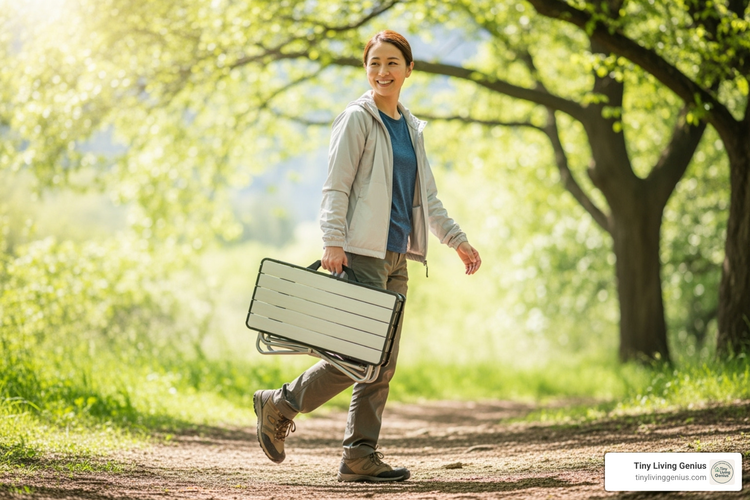 person easily carrying a folded camping table - camping table foldable