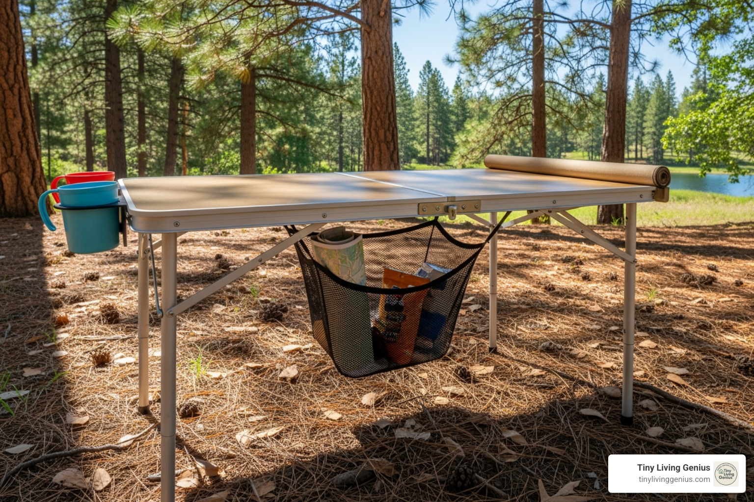 camping table with an integrated storage net and cup holders - camping table foldable
