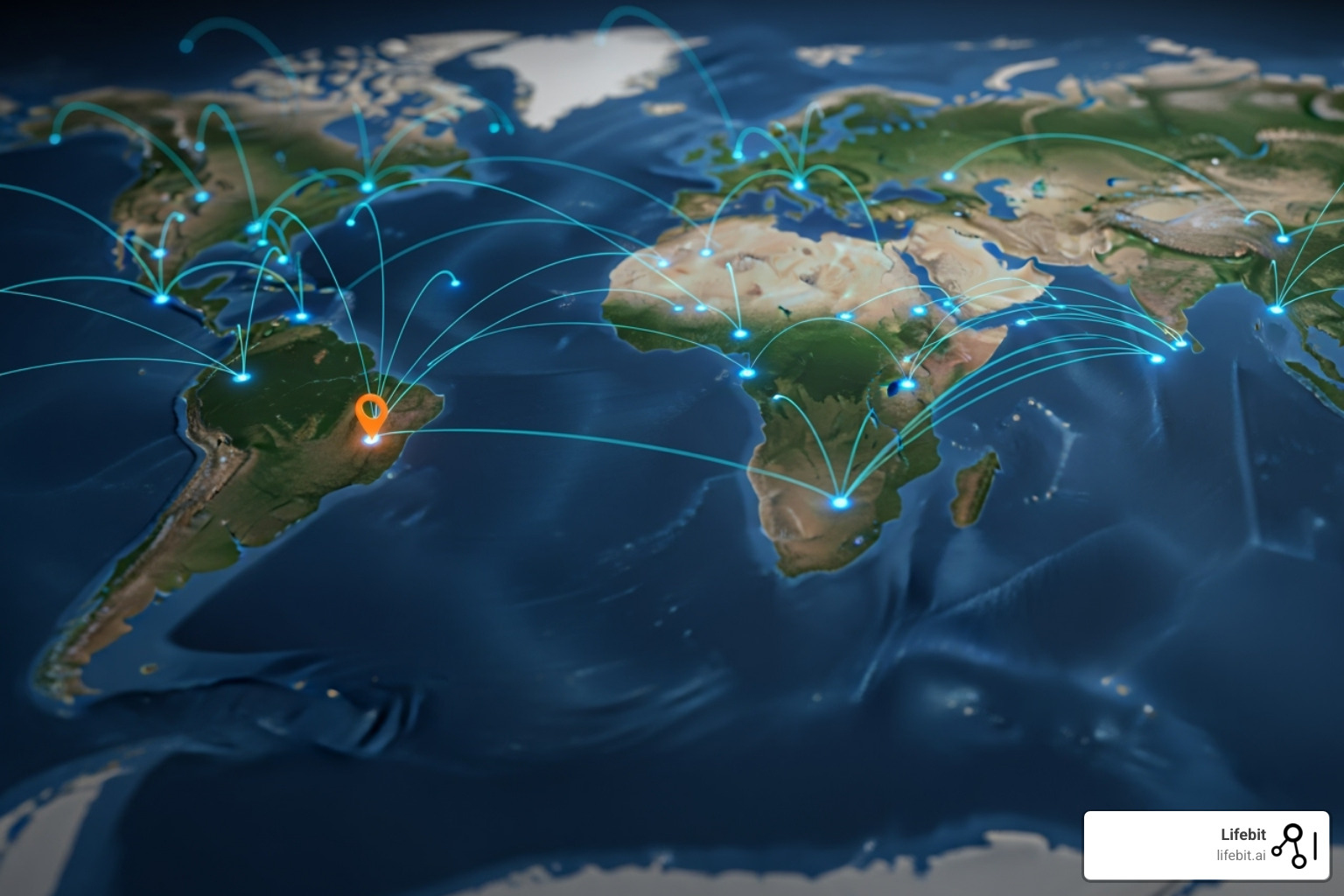 A world map contrasting a small, localized pin for a single-site trial with a network of interconnected points spanning continents for a remote trial, illustrating expanded global reach. - remote clinical trial recruitment