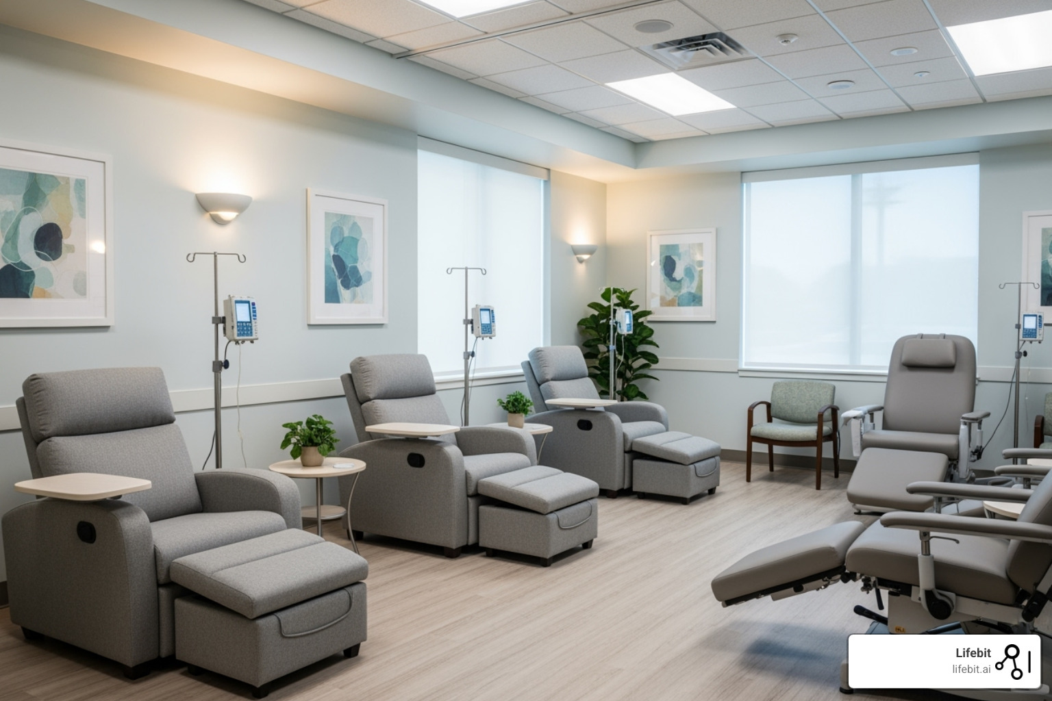 modern, comfortable infusion therapy room at a TOI clinic - the oncology institute modern, comfortable infusion therapy room at a TOI clinic - the oncology institute