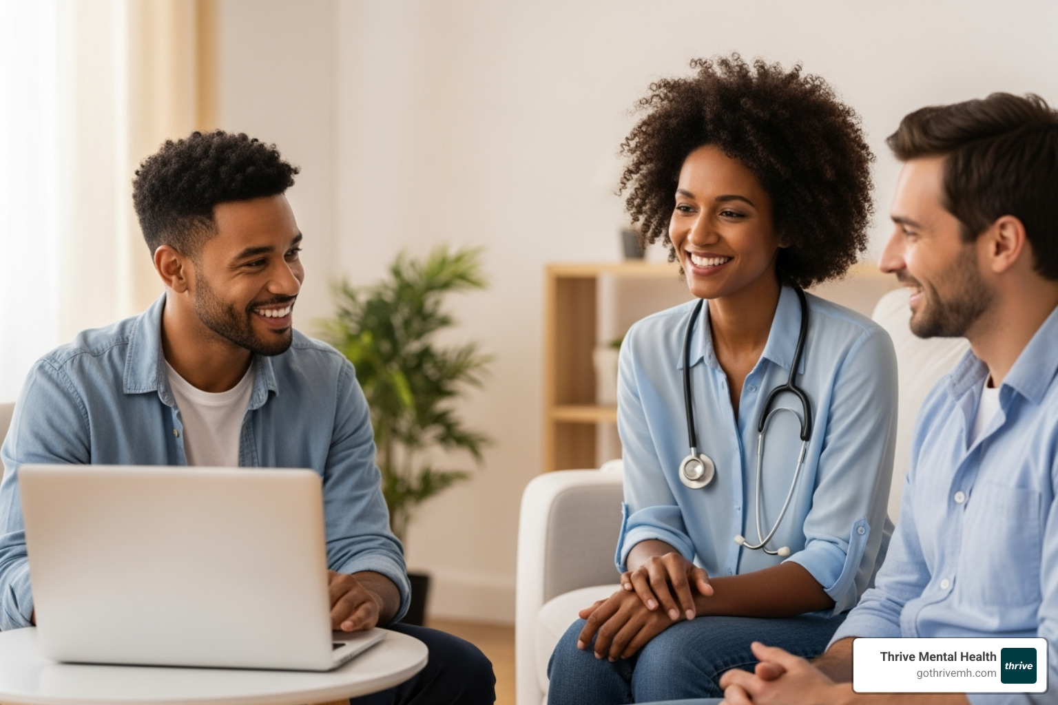 Therapist and client having a positive one-on-one virtual session - virtual intensive outpatient program los angeles
