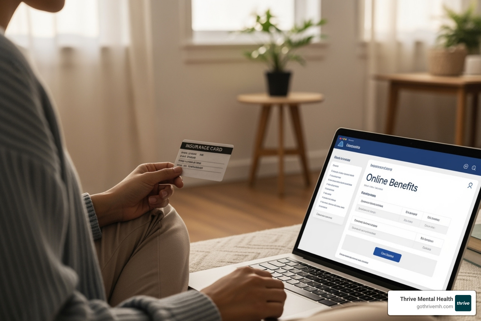 Person reviewing insurance card and online benefits check. Alt text: the country's #1 intensive outpatient clinic - The country's #1 intensive outpatient clinic