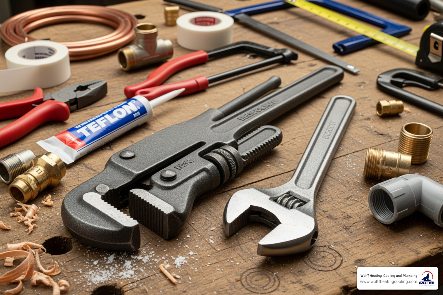 A graphic depicting various plumbing tools and a wrench - emergency plumber rio rancho A graphic depicting various plumbing tools and a wrench - emergency plumber rio rancho