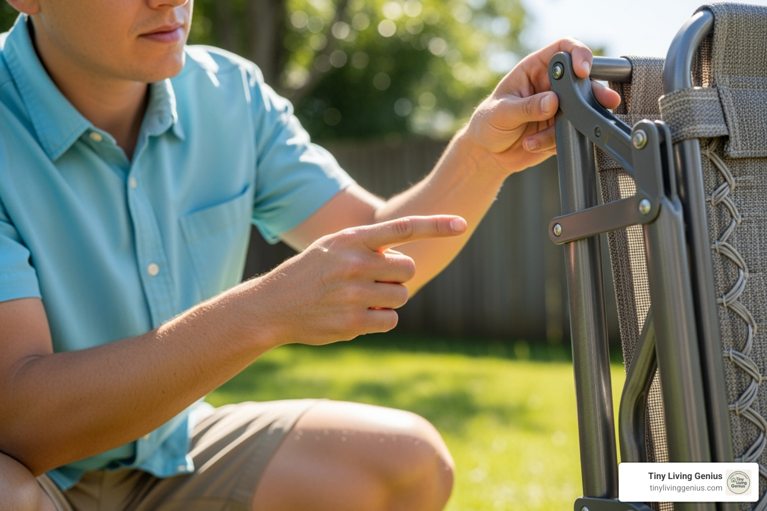 person examining foldable lawn chair - foldable lawn chairs