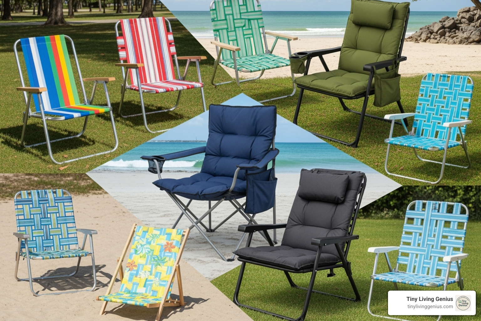collage of foldable chairs - foldable lawn chairs