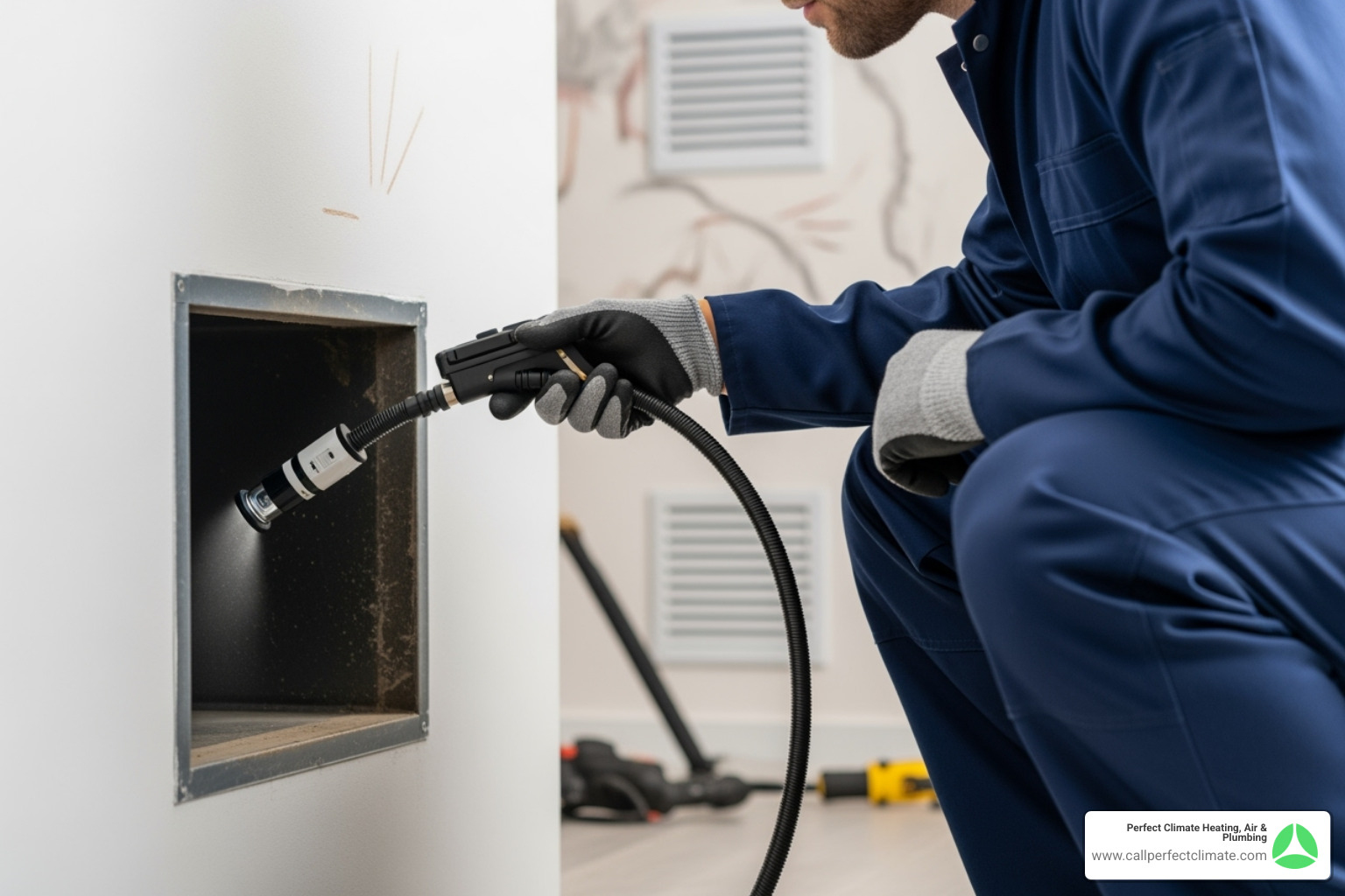 technician inspecting duct with camera - 24 hour air duct cleaning service in owensville in technician inspecting duct with camera - 24 hour air duct cleaning service in owensville in