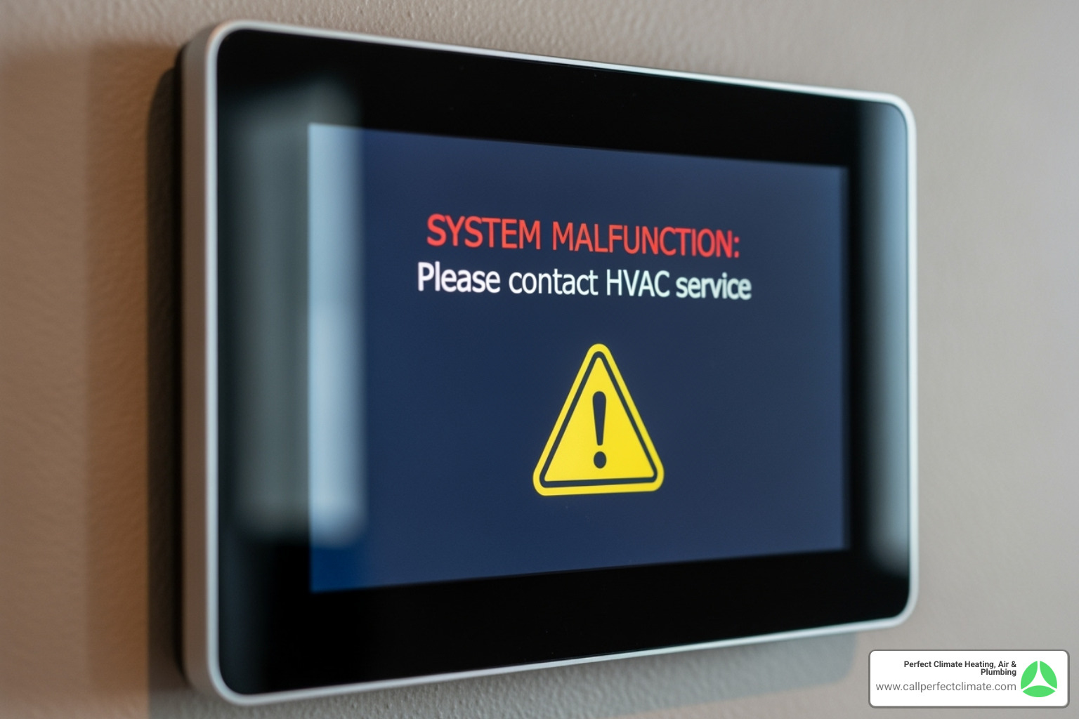 A digital thermostat displaying an error message or a warning icon. - commercial hvac maintenance in chandler in A digital thermostat displaying an error message or a warning icon. - commercial hvac maintenance in chandler in