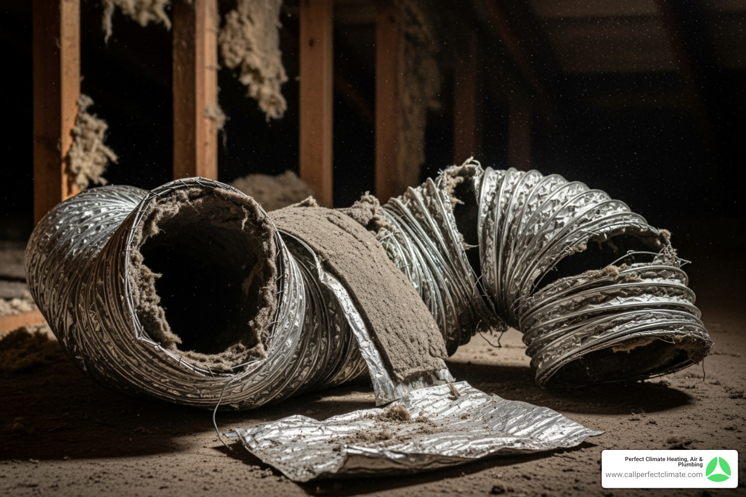 collapsed or severely damaged air duct in an attic or crawlspace - 24/7 air duct cleaning repair in fort branch in