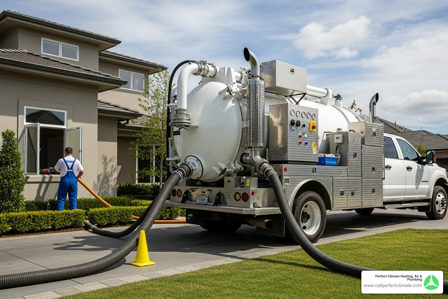 powerful truck-mounted vacuum system connected to a home - air duct cleaning company near me in newburgh in