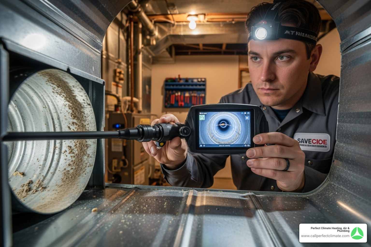 Professional technician using specialized equipment to inspect ductwork - 24/7 air duct cleaning repair in poseyville in