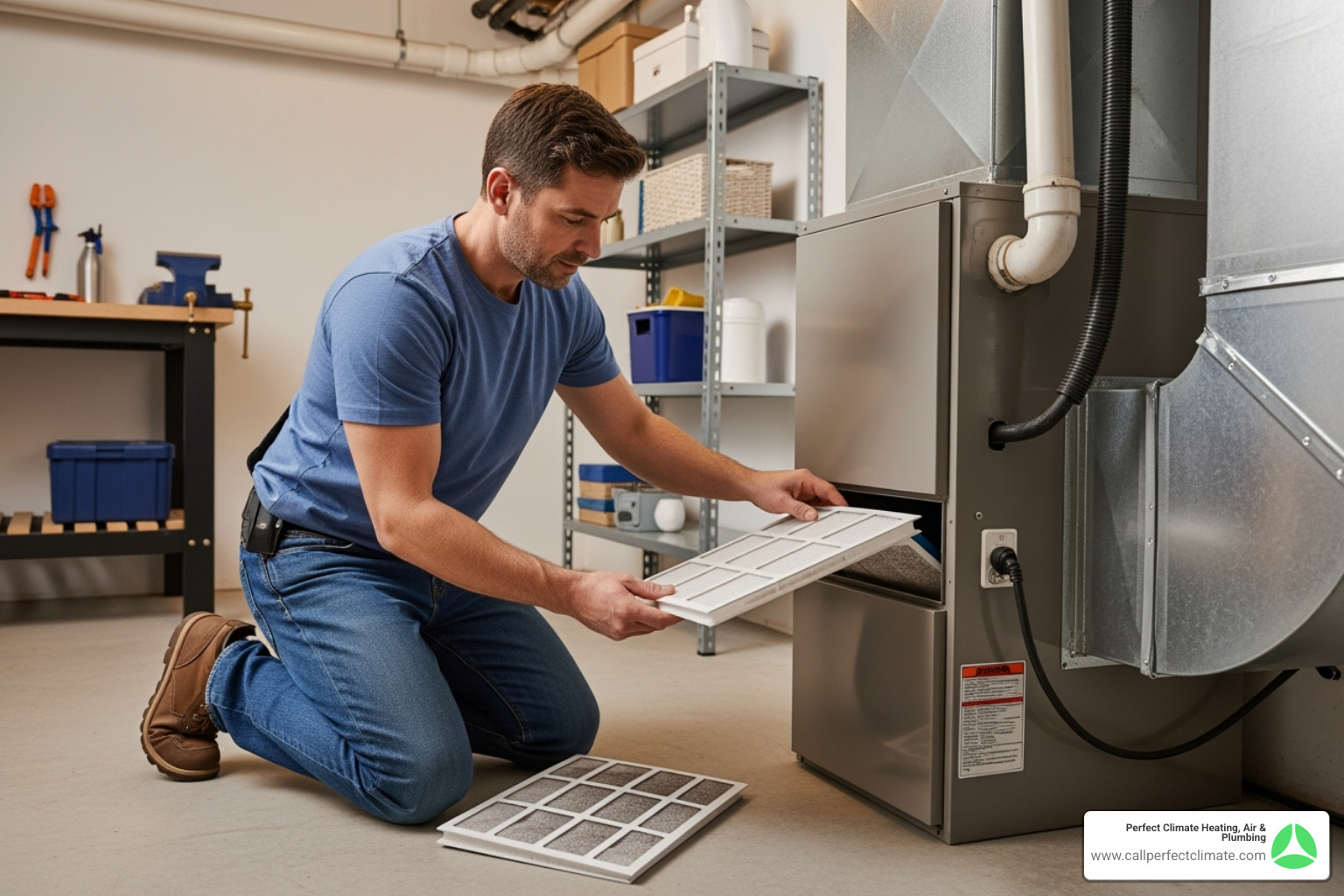 Homeowner changing an HVAC air filter - 24/7 air duct cleaning repair in haubstadt in Homeowner changing an HVAC air filter - 24/7 air duct cleaning repair in haubstadt in