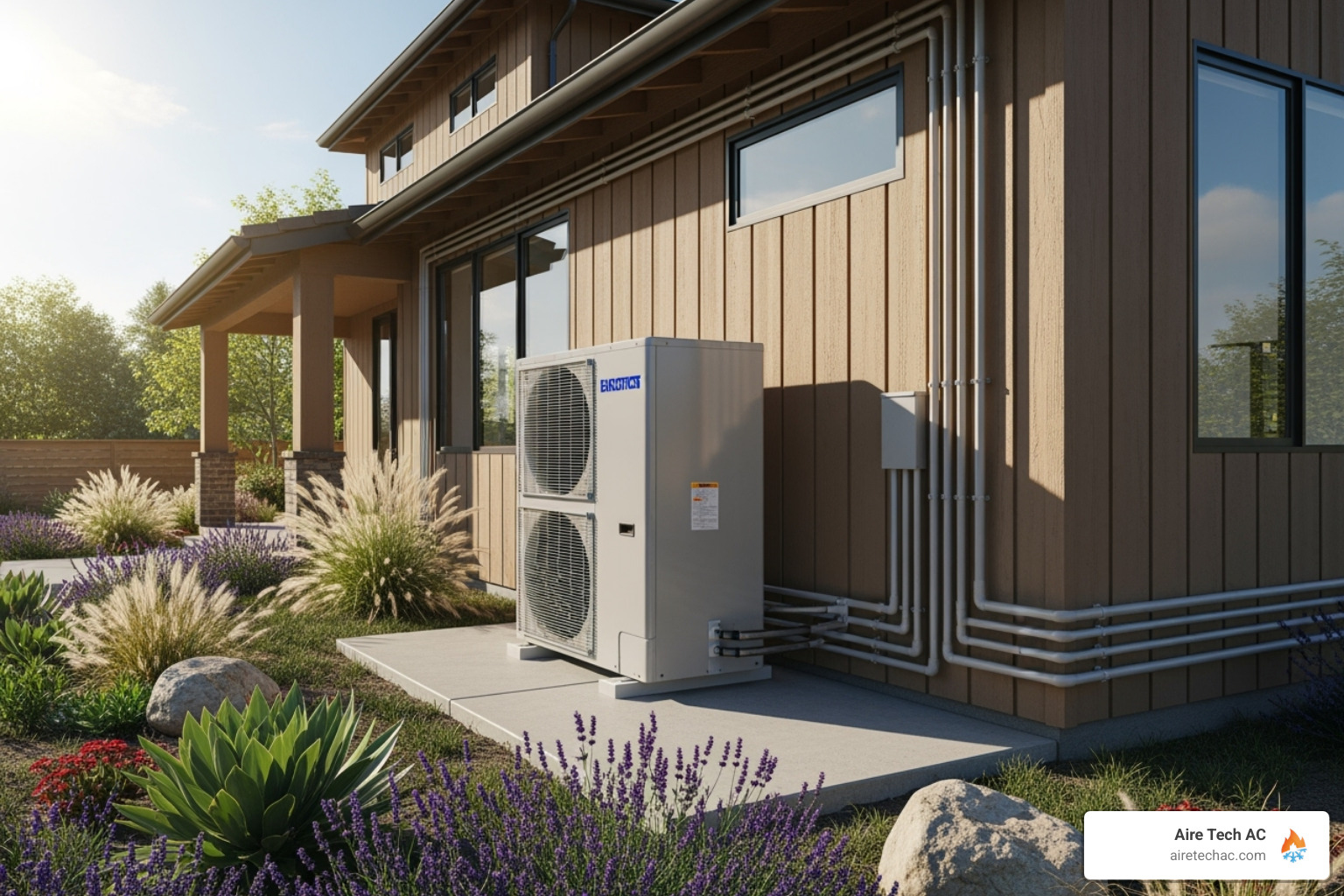 modern heat pump unit installed outside California home - 5 HVAC Upgrades That Pay for Themselves in Under 3 Years