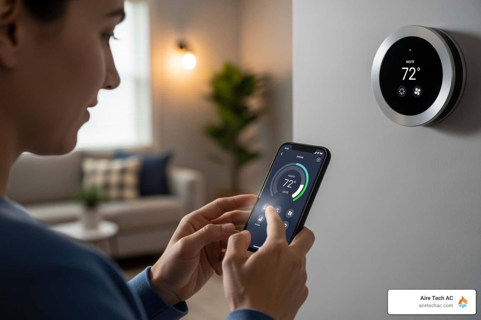 homeowner adjusting smart thermostat on phone - 5 HVAC Upgrades That Pay for Themselves in Under 3 Years