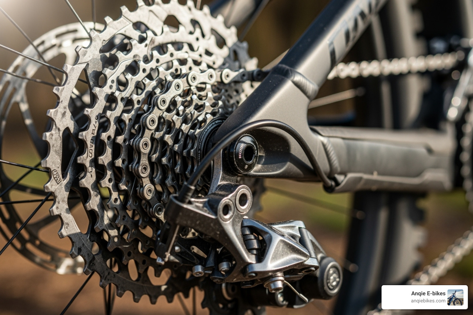 close-up on a modern 1x drivetrain and cassette - mountain bikes close-up on a modern 1x drivetrain and cassette - mountain bikes