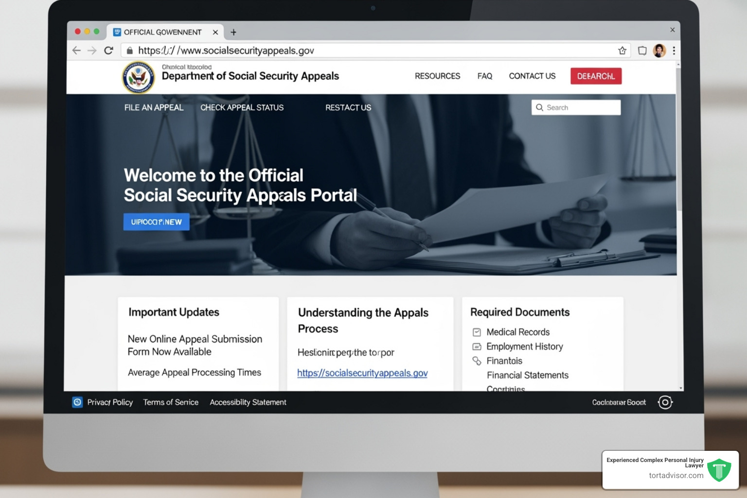 SSA online appeal portal homepage - SSDI reconsideration appeal