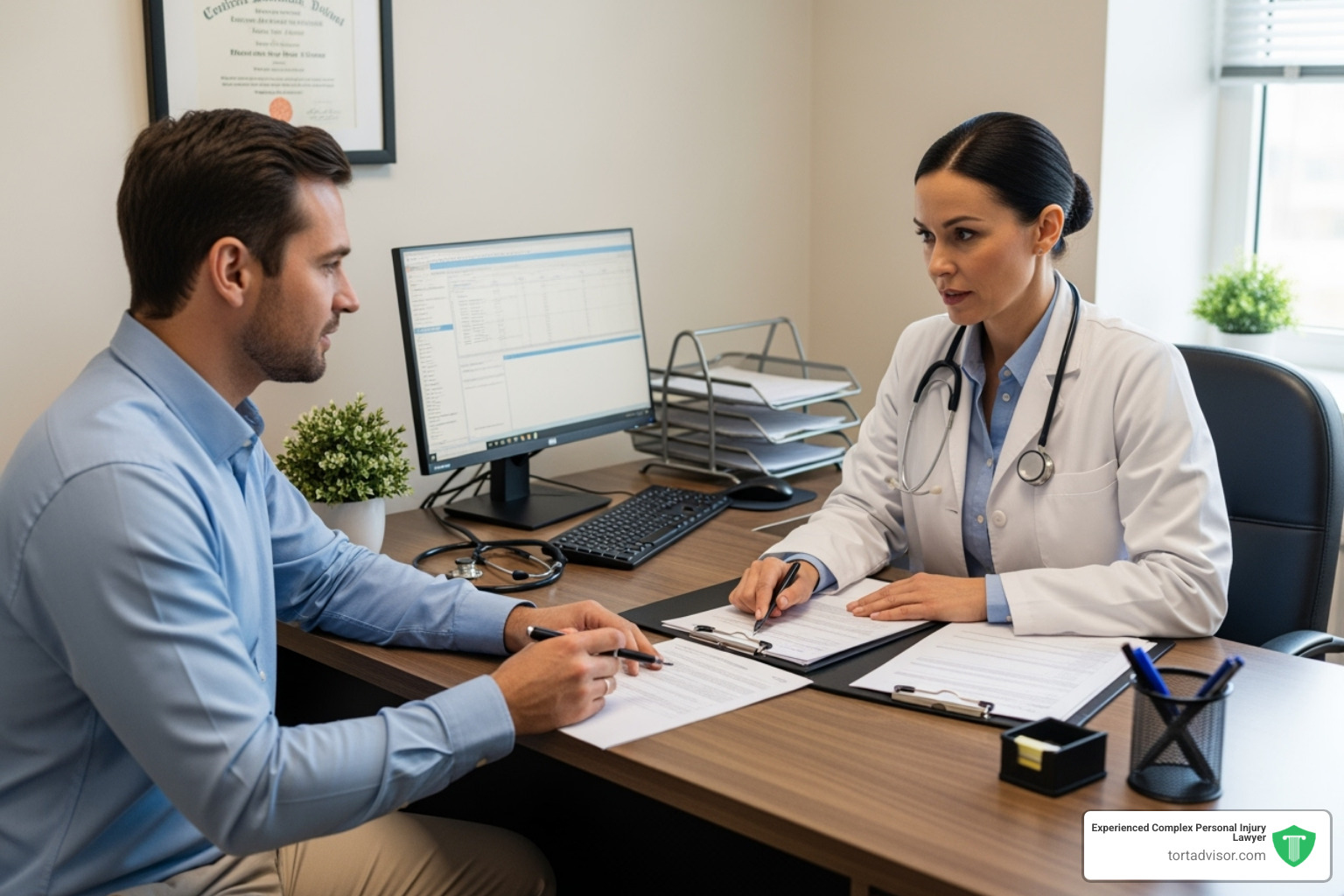 of a patient discussing paperwork with their doctor - Residual functional capacity of a patient discussing paperwork with their doctor - Residual functional capacity