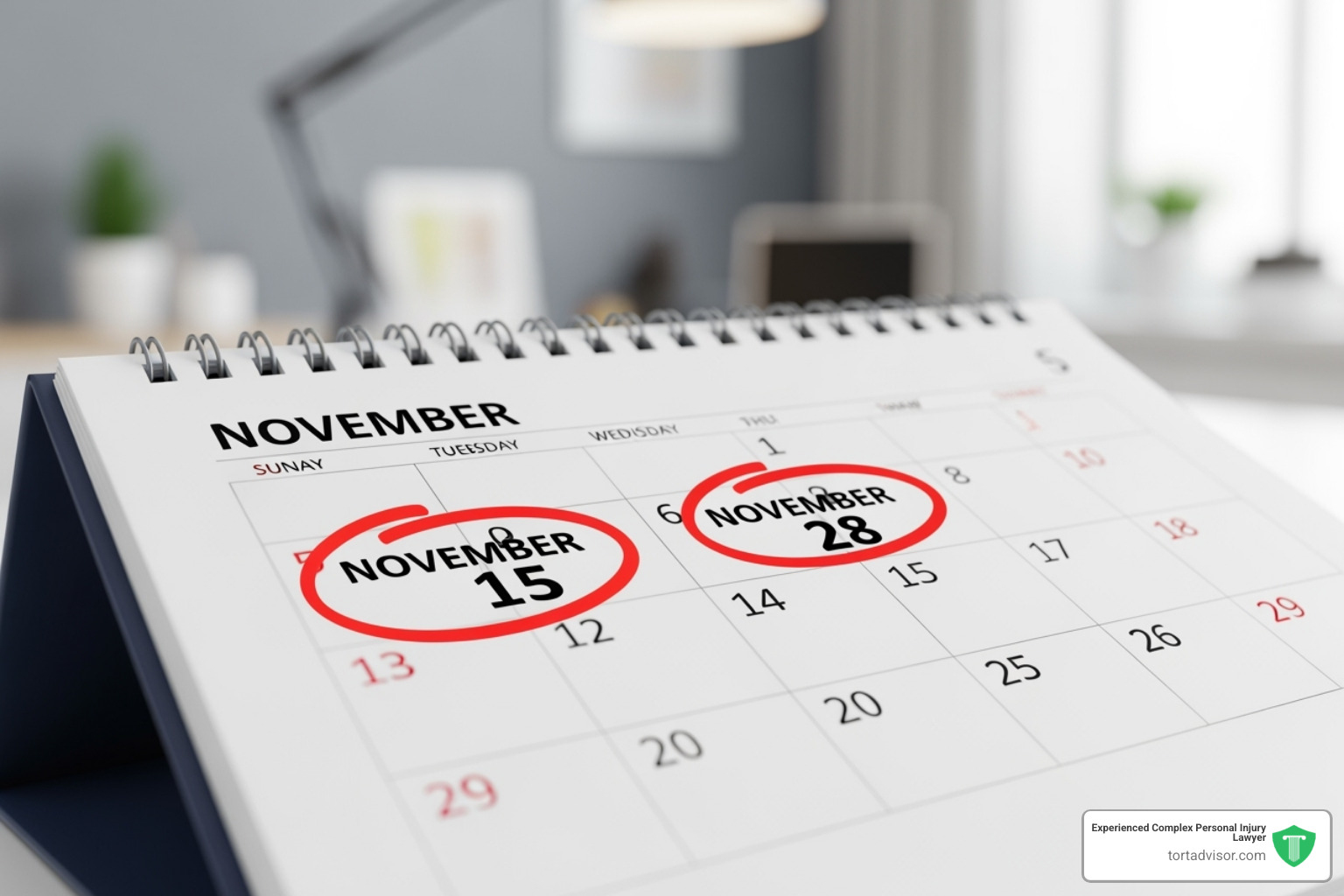 calendar with two separate deadlines circled, labeled "Termination Claim" and "Disability Appeal" - Disability benefits termination