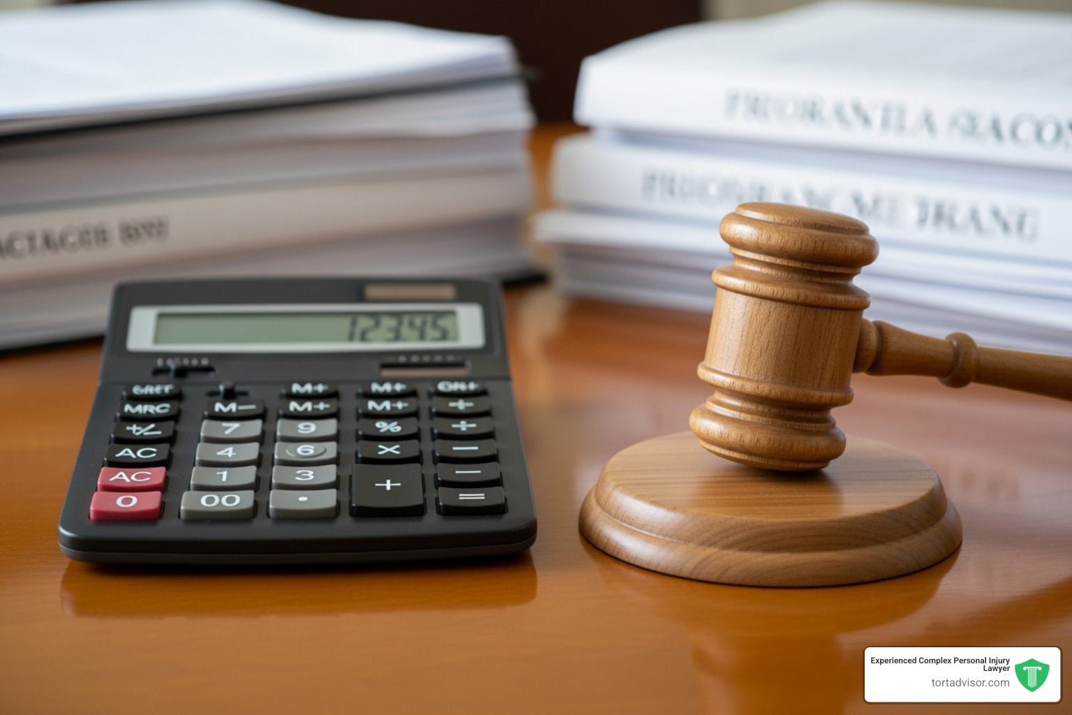 calculator and a gavel - car accident compensation lawyer