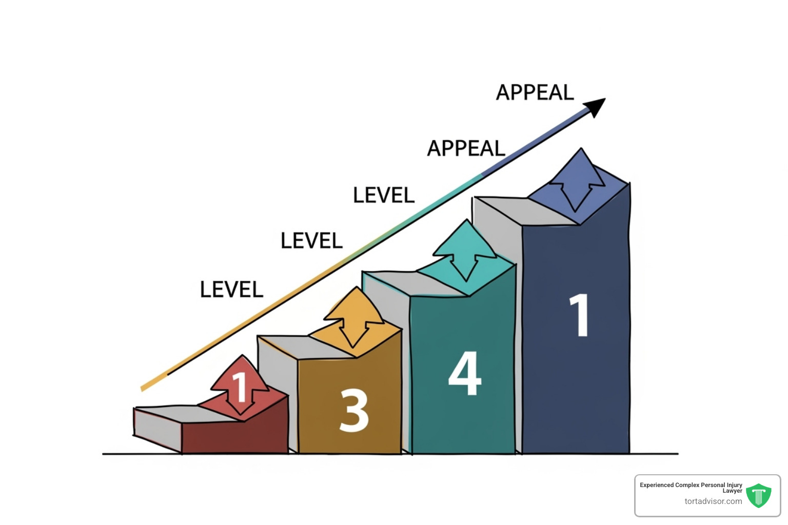 flowchart showing the four appeal stages from Reconsideration to Federal Court - Disability appeal process flowchart showing the four appeal stages from Reconsideration to Federal Court - Disability appeal process