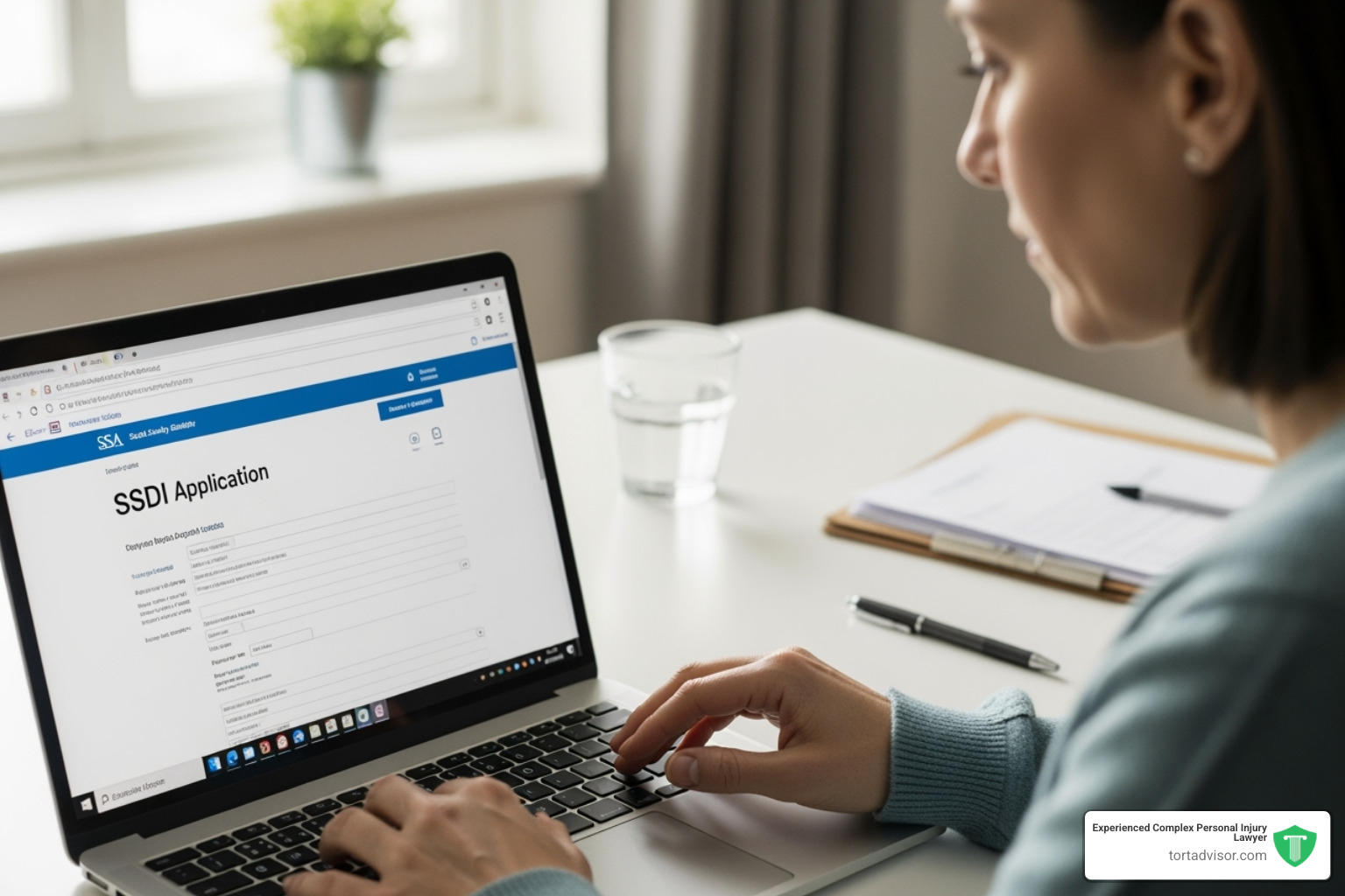 A person filling out an online application for SSDI on a laptop - SSDI benefits qualifications A person filling out an online application for SSDI on a laptop - SSDI benefits qualifications