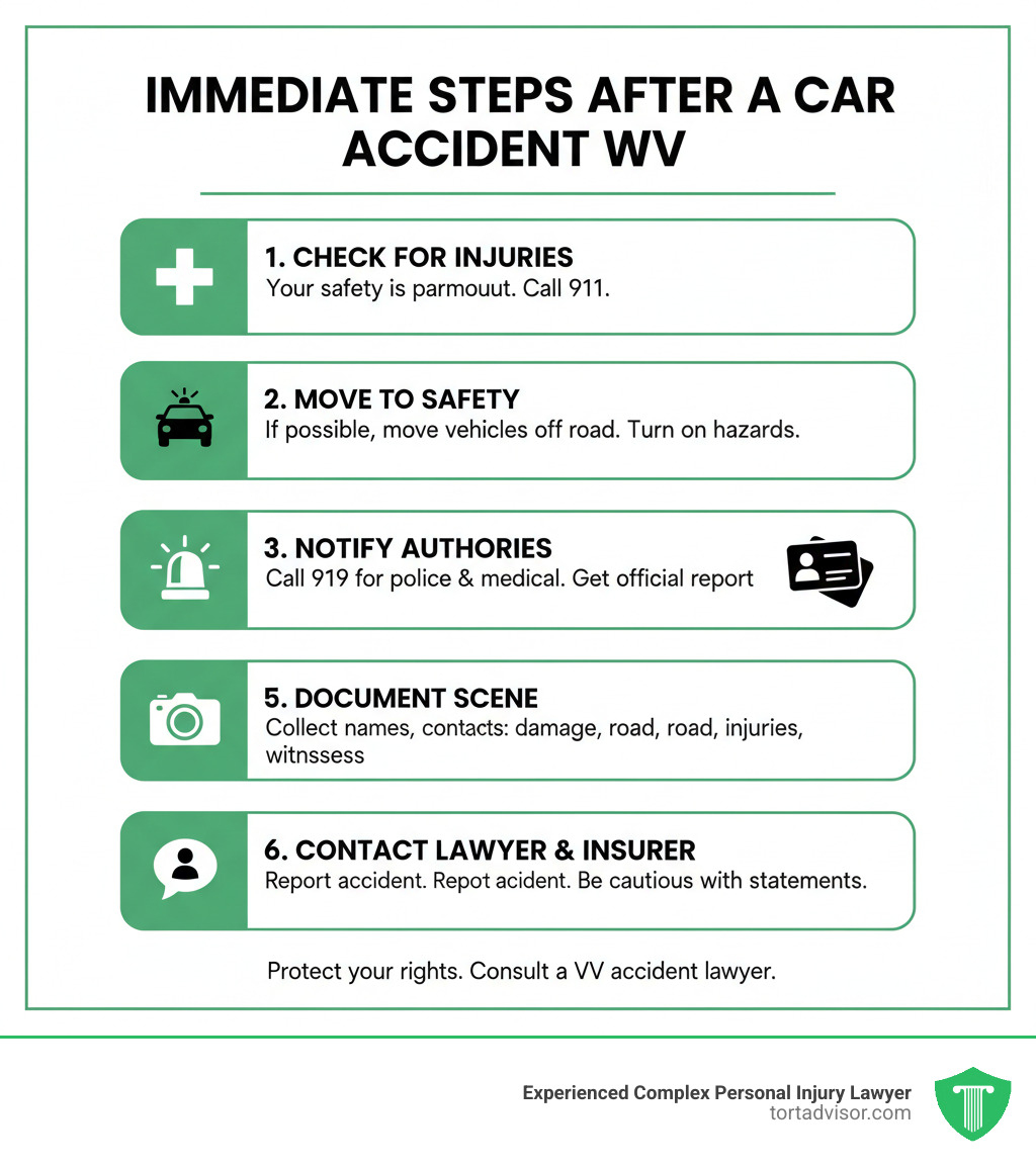 Immediate steps after a car accident infographic - accident lawyer West Virginia infographic 
