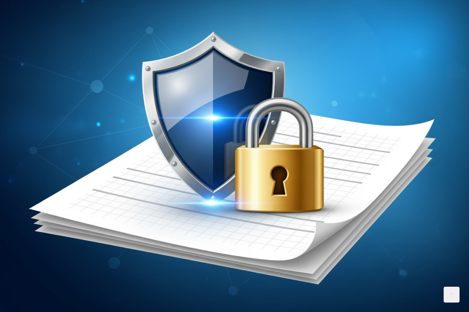 lock and shield icon over a document - taxpayer ID number