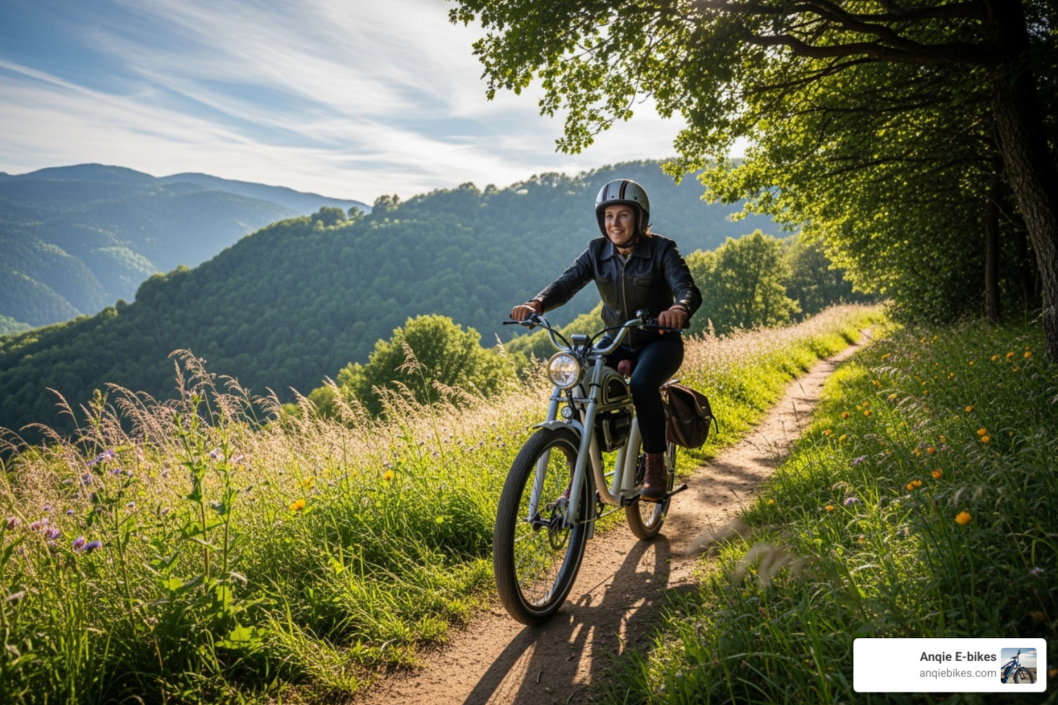 A rider enjoying a Jrat e-bike in a scenic location - jrat electric bikes A rider enjoying a Jrat e-bike in a scenic location - jrat electric bikes
