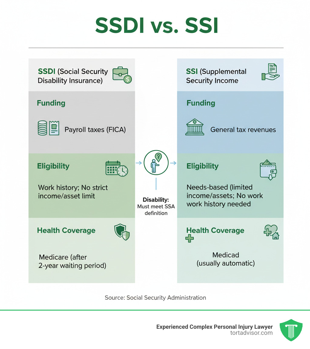 table comparing SSDI and SSI - SSDI and Medicare infographic 