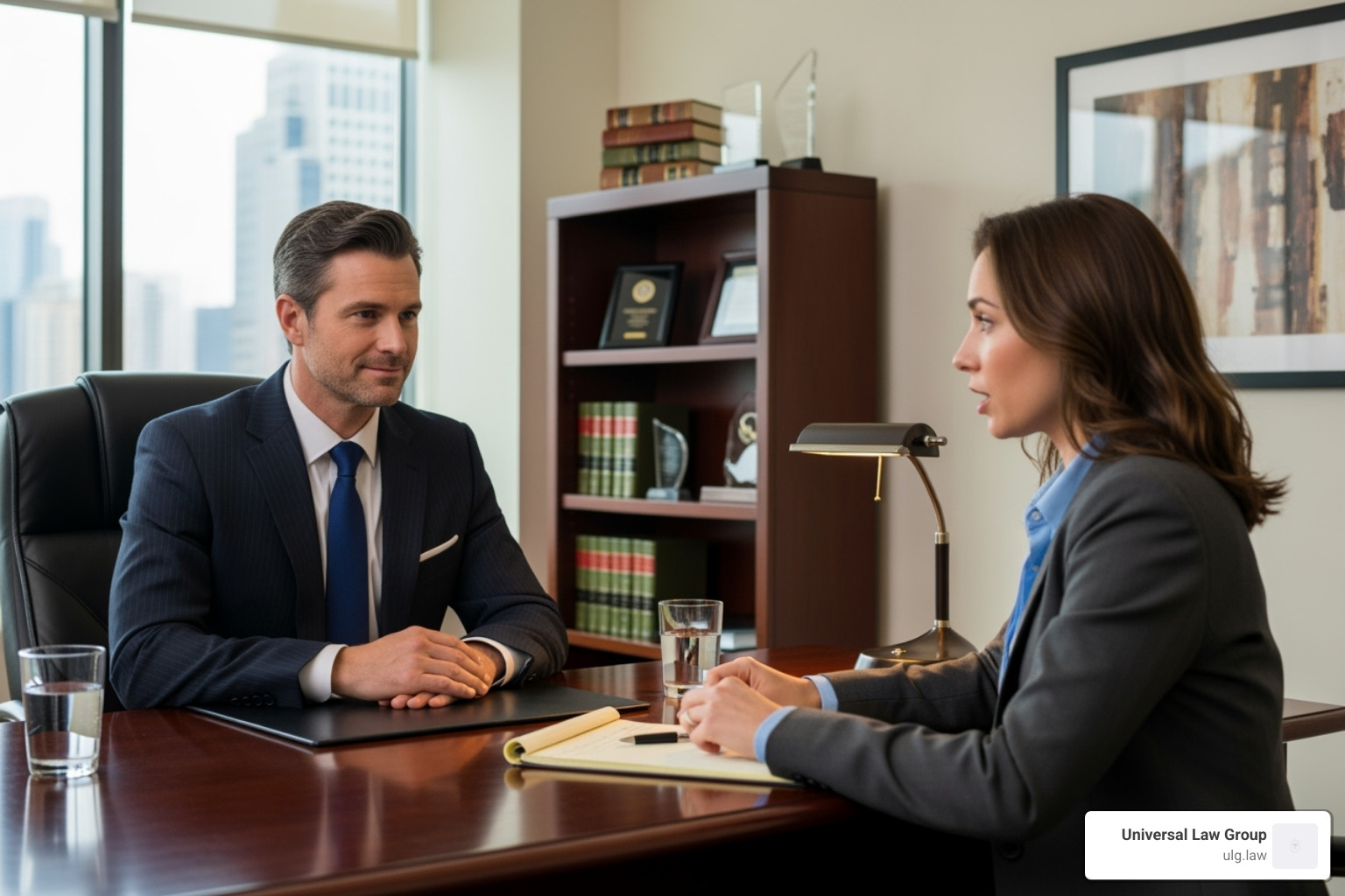 Defense attorney speaking with a client in an office - Get charges dropped