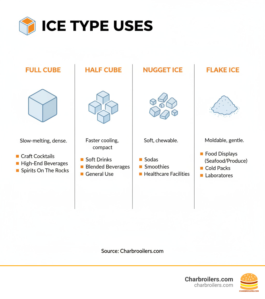 LIST of common uses for different ice types - commercial ice dispenser infographic LIST of common uses for different ice types - commercial ice dispenser infographic