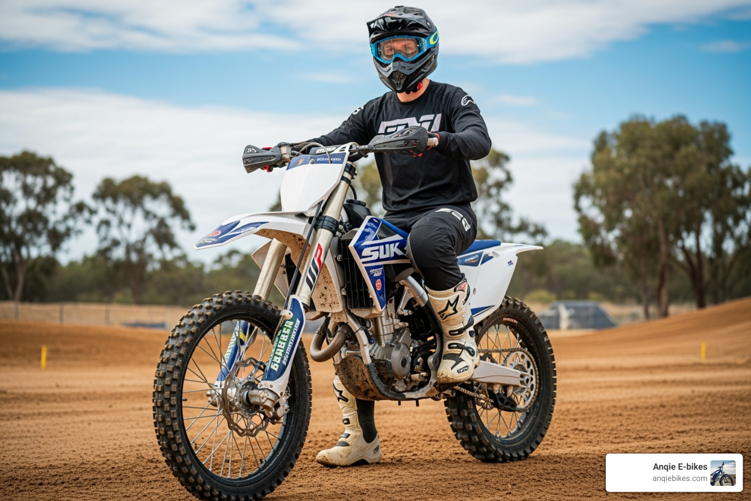 image of a person sitting on a dirt bike to demonstrate correct seat height - dirt bikes image of a person sitting on a dirt bike to demonstrate correct seat height - dirt bikes