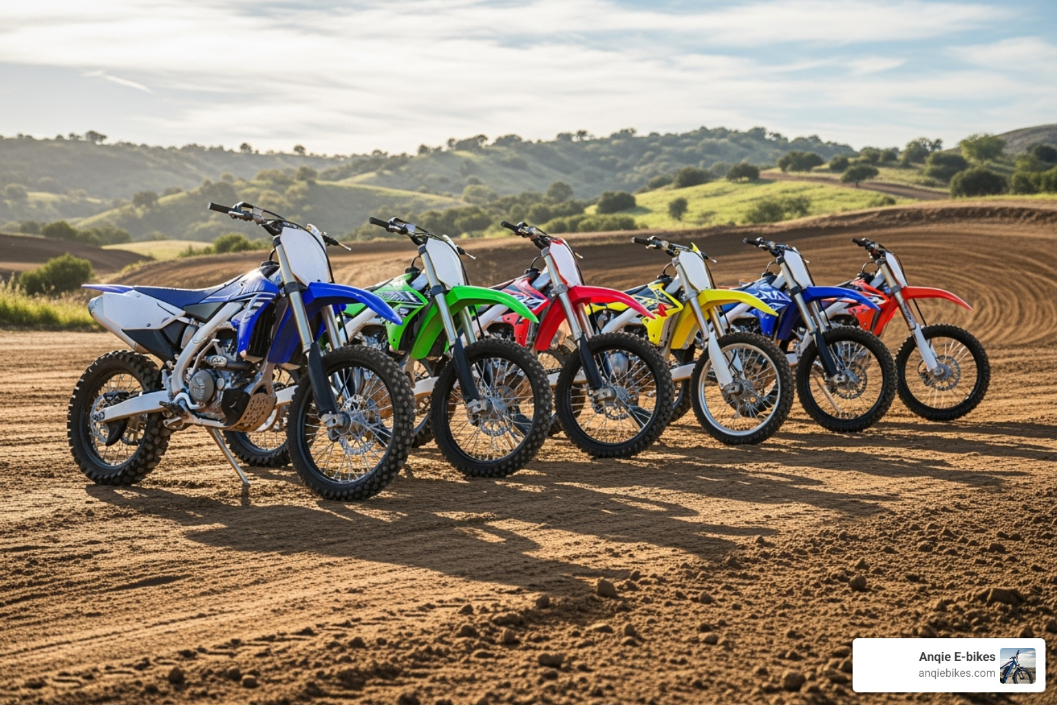 image of various types of dirt bikes lined up in a row - dirt bikes image of various types of dirt bikes lined up in a row - dirt bikes