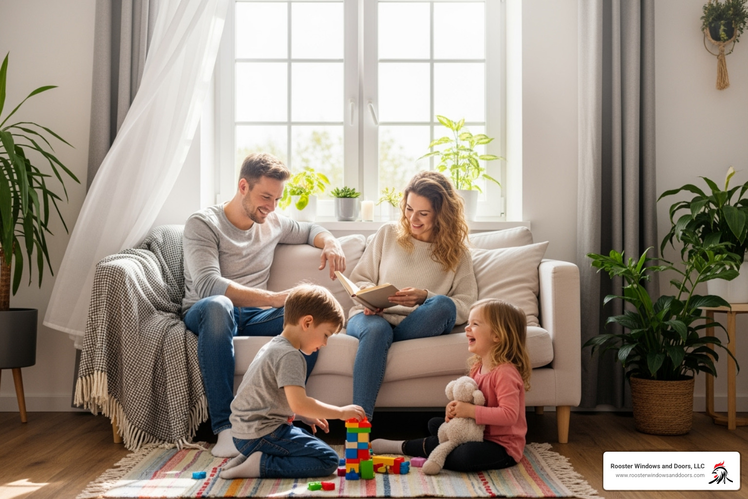 A family enjoying their home with safely ventilated windows - double hung window locks