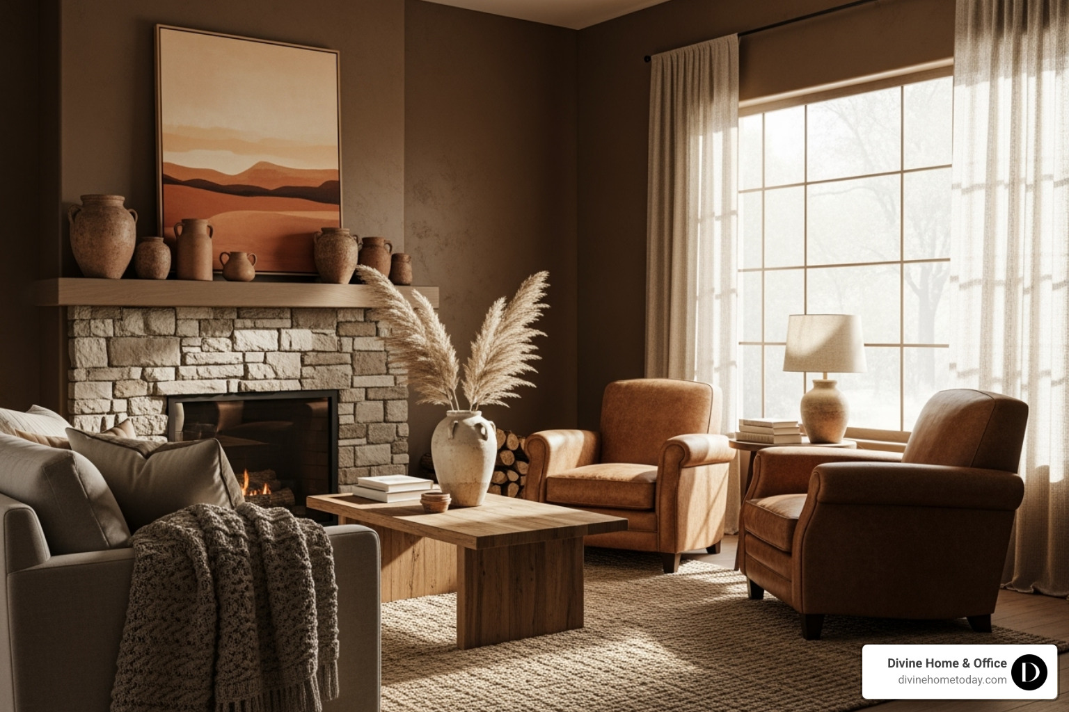 Cozy room with earthy brown walls - new wall paint design 2025 Cozy room with earthy brown walls - new wall paint design 2025