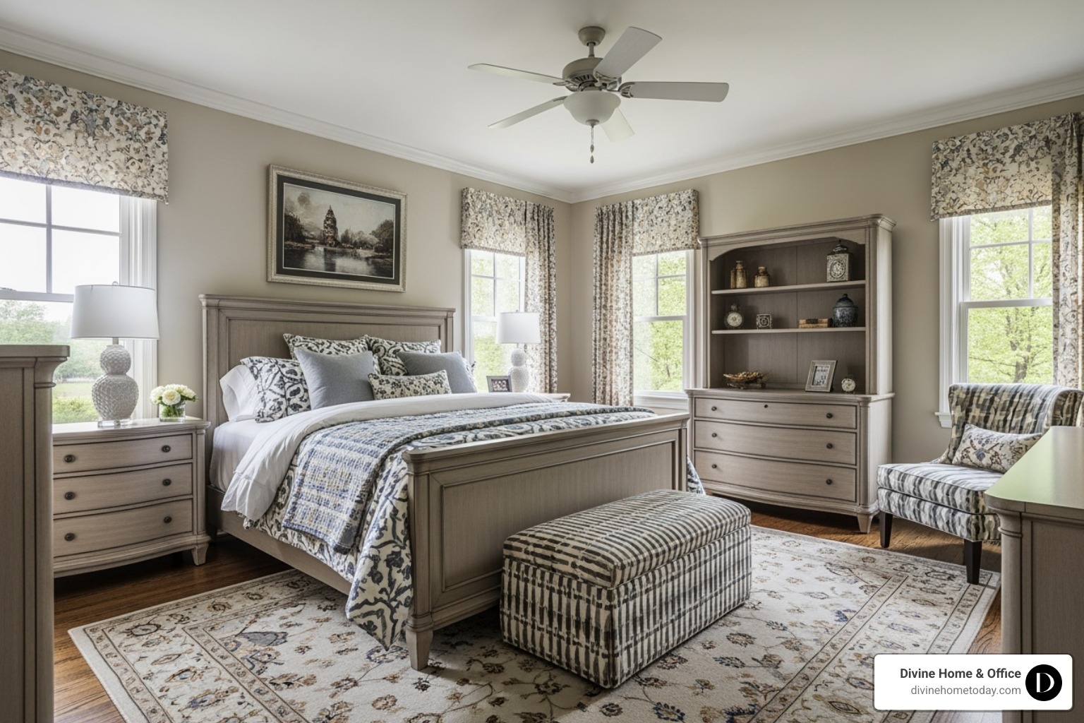 Transitional bedroom that expertly mixes patterns and periods - Transitional bedroom design