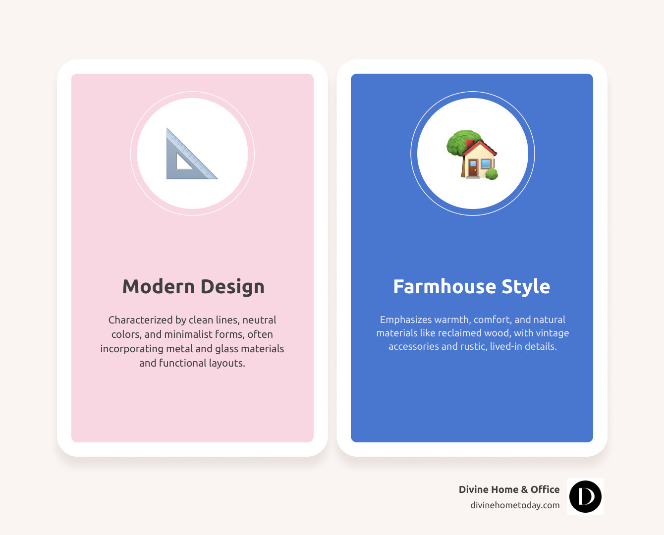 infographic showing modern design elements on the left side including clean lines, neutral colors, metal and glass materials, and minimalist furniture versus farmhouse design elements on the right side including natural wood, vintage accessories, warm textiles, and rustic details with a center column showing how to blend them through neutral color palettes, mixed textures, architectural details, and curated furniture selections - mixing modern and farmhouse decor infographic comparison-2-items-casual infographic showing modern design elements on the left side including clean lines, neutral colors, metal and glass materials, and minimalist furniture versus farmhouse design elements on the right side including natural wood, vintage accessories, warm textiles, and rustic details with a center column showing how to blend them through neutral color palettes, mixed textures, architectural details, and curated furniture selections - mixing modern and farmhouse decor infographic comparison-2-items-casual