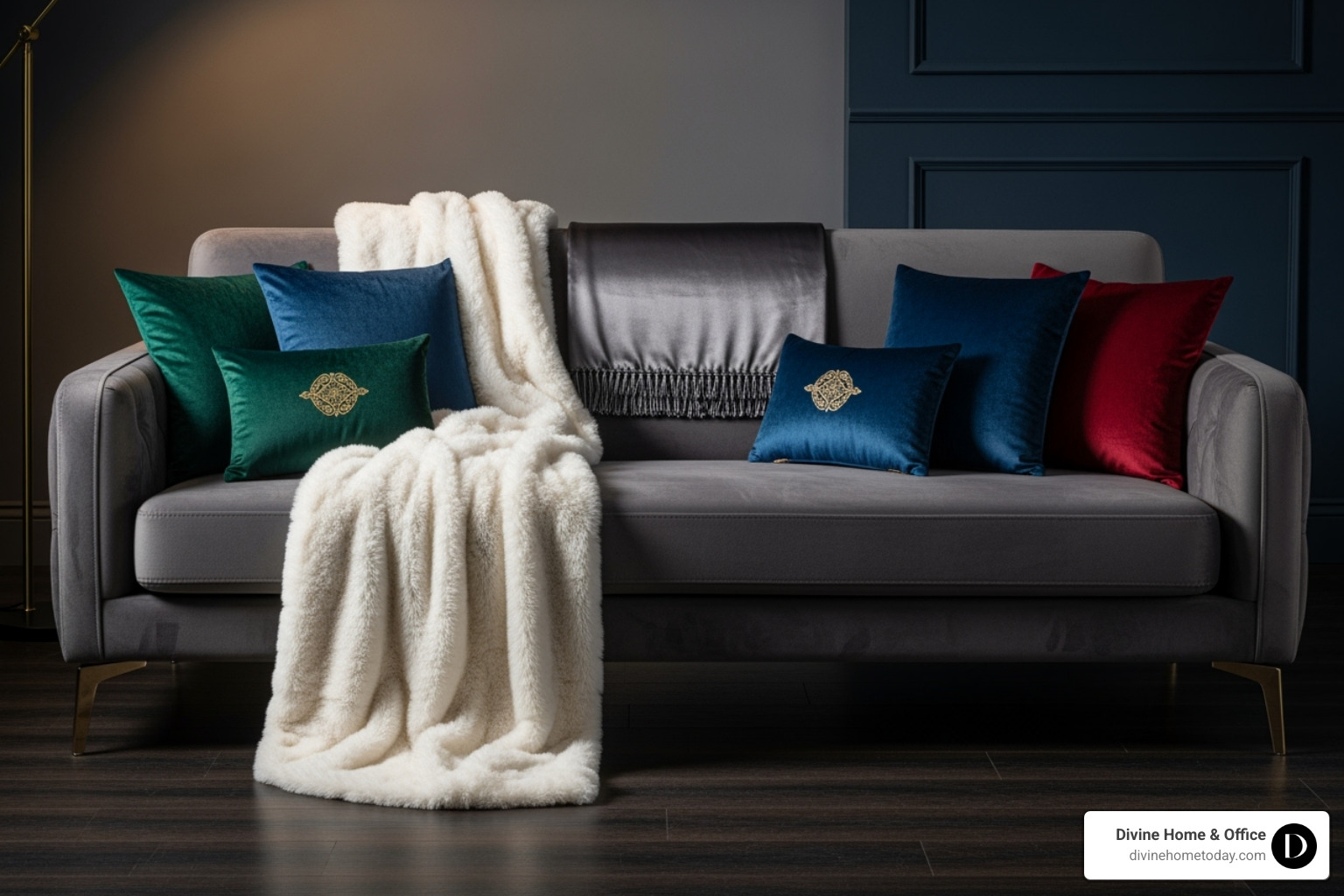 layered luxe textures on a sofa - luxury interior