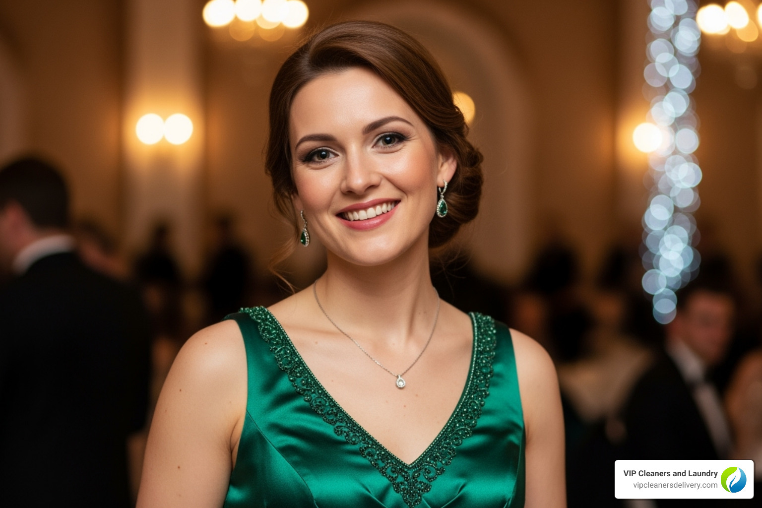 person smiling confidently in their perfectly altered dress at an event - emergency dress alterations person smiling confidently in their perfectly altered dress at an event - emergency dress alterations