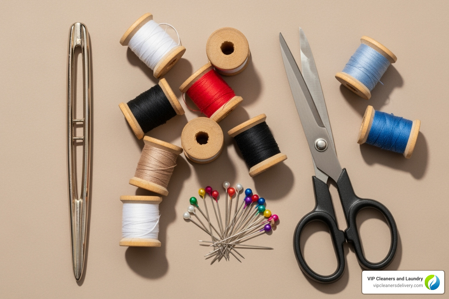 flat lay of basic sewing tools like a needle, thread, scissors, and pins - how to do a quick alteration flat lay of basic sewing tools like a needle, thread, scissors, and pins - how to do a quick alteration
